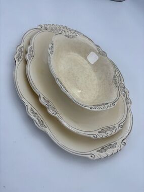 Vintage Homer Laughlin Virginia Rose Pattern Cream Serving Bowl and Platter Set